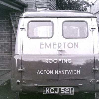 The first Emerton Roofing green and sign written van